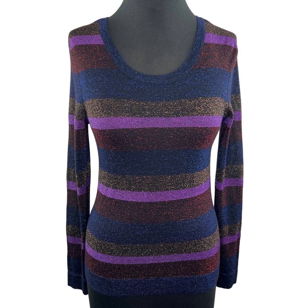 MARC BY MARC JACOBS Purple Blue Multi Metallic Stripe Scoop Knit Top Sweater S